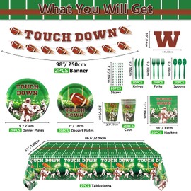 163Pcs Football Party Decorations - Fooabtall Supplies Including Football Plates, Napkins, Cups, Banner and Tablecloth for Kids Fans Tailgate Gameday Football Birthday Party, Serve 20