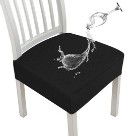 JUNZHE Diamond Grid Waterproof Chair Seat Covers for Dining Room Chairs, Stretch Dining Room Kitchen Chair Covers, Removable, Washable Chair Seat Cushion Slipcovers (Black, 4 Covers)
