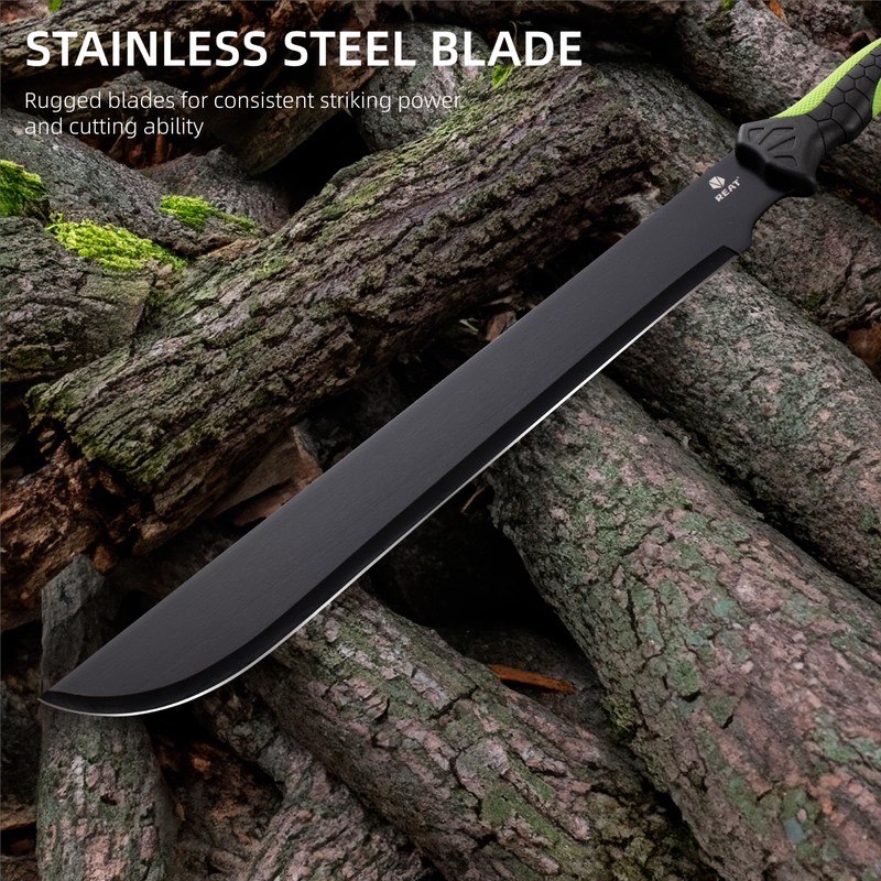 REAT Gardening Heavy Duty Machete,24" Full Tang Machete with Shaeth,Ergonomic