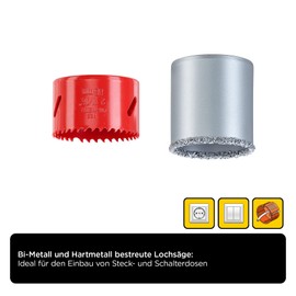 kwb 6-Piece Hole Saw Set Diameter 68 mm with Good Cutting Performance, Long Life, 68 mm Standard Size and Pilot Drills for Socket Work