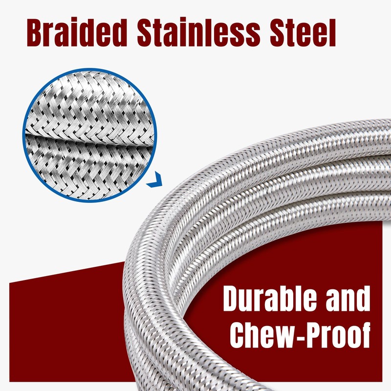 SHINESTAR 15 Inch RV Propane Hose with Gauge, Stainless Steel