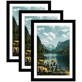 Picrit 19x27 Picture Frame 3 Pack, Black Poster Frame, Display Poster 16 x 24 with Mat or 19 x 27 without Mat for Horizontal or Vertical Wall Mounting