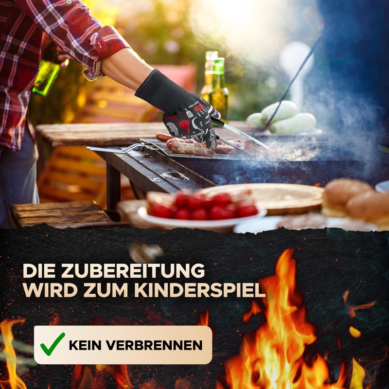 Rawford Grillhandschuhe, Ofenhandschuhe Hitzebeständige bis zu 500 ° C, Premium