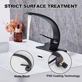 Wovier Matte Black Bathroom Sink Faucet,Unique Design Single Handle Single Hole Brass Lavatory Vanity Faucet,Basin Mixer Tap with Supply Hose and Pop Up Drain Assembly