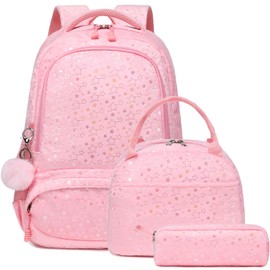 Backpack and Lunch Bag Set for Girls, 3PCS Pink Fluffy Girls Backpack with Pencil Case for School Girls, Cute Soft Plush School Backpack for Preschool Kindergarten Elementary