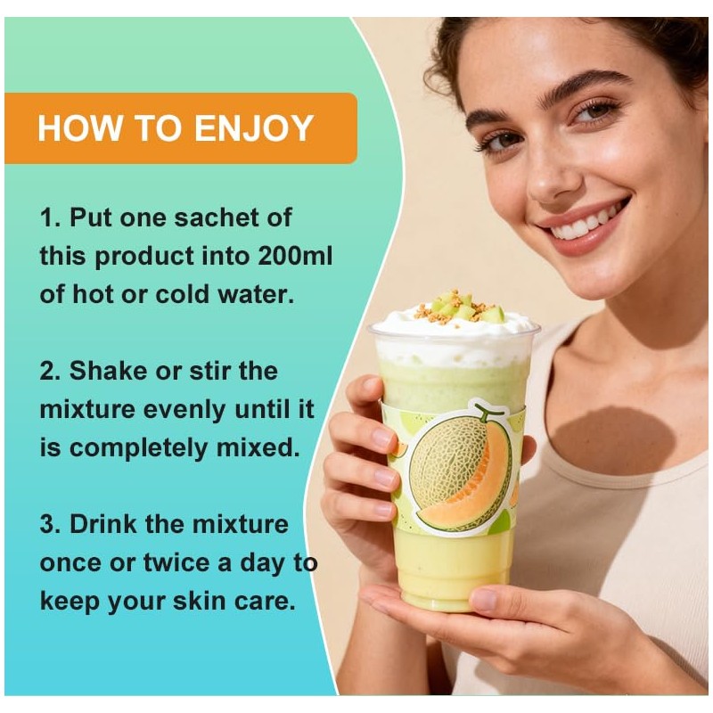 Marine Collagen Peptides Powder Drink Mix, Melon, 12 Sachets