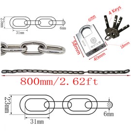 ZHEHUA Stainless Steel Chain and Lock,for Bike Lock Combination,Scooter Locks Anti Theft,Chain and Lock for gate,Grill Lock and Chain for Patio,Motorcycle Locks,Moped Lock 6x800mm,Silver