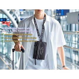 NQQNQQ HI-HA RFID Blocking Neck Wallet Passport Holder, Slim Travel Pouch for Passports, Cards, Phone & Cash, Secure Anti-Theft Travel Organizer for Men & Women. (Black)