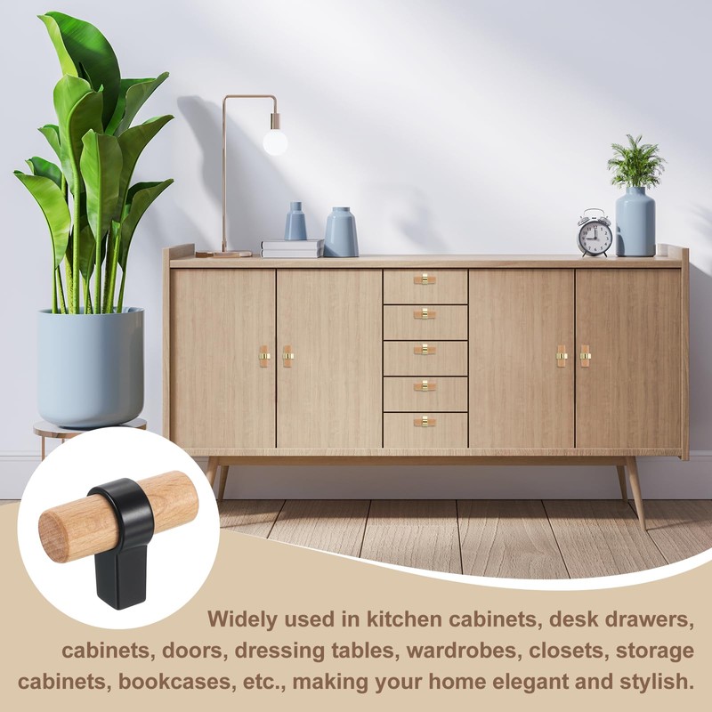 sourcing map 4Pcs T-Bar Wooden Drawer Pulls, 1.57" x 0.71"