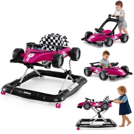 INFANS 4 in 1 Baby Walker, Foldable Toddler Activity Center with Adjustable Height, Padded Seat, Music, Light, Removable Tray, Push Walker for Girls Boys Aged 6-18 Months (Violet)