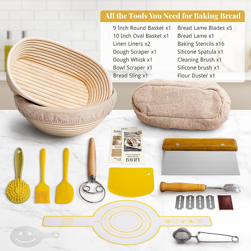 BAVIFY Sourdough Starter Kit, 9" Round & 10" Oval Banneton