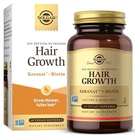 Solgar Hair Growth Supplement for Thicker Fuller Hair with Keranat Oil, Biotin, Zinc and Copper, Hair Health Supplement, Age-Defying Nutrition for Men and Women, 30 Servings