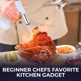 Jo Chef FireClick Creme Brulee Torch – 2,370°F Food Torch with Safety Switch, One-Hand Use, Refillable Adjustable Flame Lighter with Safety Lock for BBQ, Baking, Brulee Creme – 1 Butane Can Included