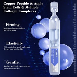 KISSIO - Ampolla de suero de péptido de cobre, suero facial desechable de 30 unidades, rejuvenecimiento de la piel con colágeno y péptidos para líneas finas, hidratación y elasticidad, base de maquillaje de tamaño de viaje