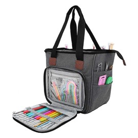 SumDirect Yarn Bag, Knitting Organiser, Portable Storage Bag for Yarns, Takeaway Projects, Knitting Needles, Crochet Hooks, Manuals and Other Accessories, Rainforest, gray, Grey