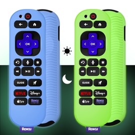 [2 Pack]WADVCU for Roku Voice Remote Pro 2nd Ed./Edition Silicone Remote Case Cover Glow in The Dark,Roku TV Remote Protective Sleeve for Roku RCB1R(2024) Controller with Lanyard|Anti Slip(Blue+Green)
