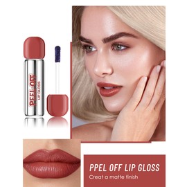 Peel Off Lip Stain, Matte Nude Liquid Lip Stain Peel Off Lip Liner Tattoo Non Stick Lip Gloss, Long Lasting Waterproof Red Lip Tint Lipstick Intense Lip Color Highly Pigmented for Women Lip Makeup-04
