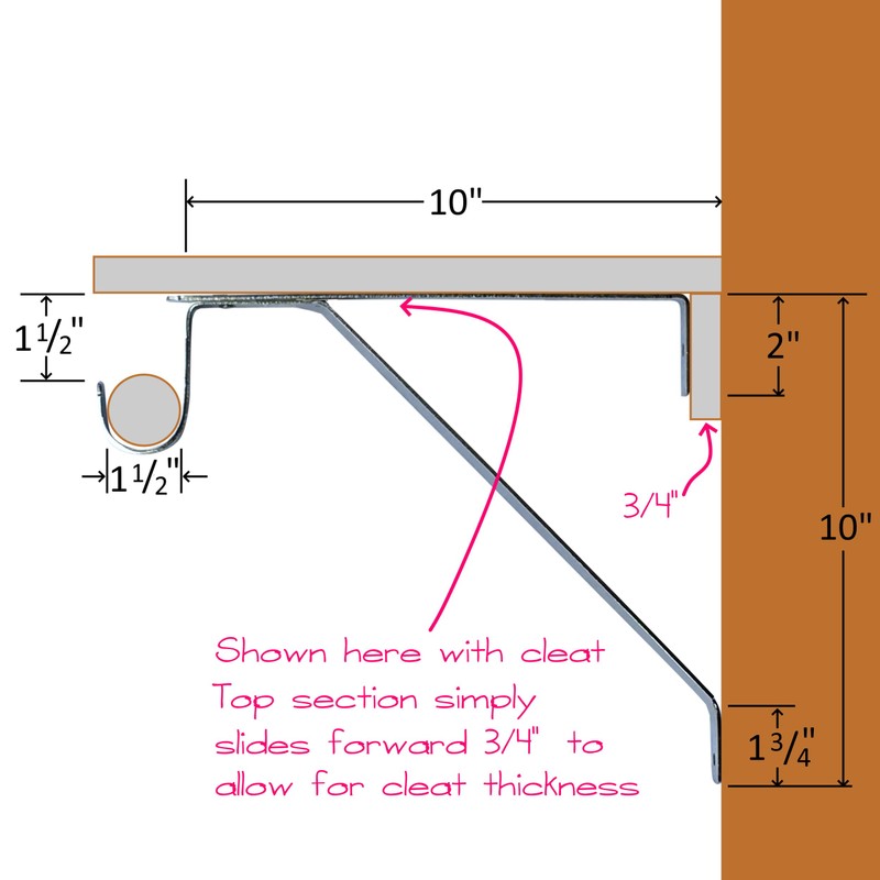 Desunia Adjustable Closet Rod & Shelf Support Bracket - White