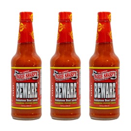 Marie Sharp’s BEWARE Comatose Heat Level Habanero Pepper Sauce, 10 oz | Extreme Heat Hot Sauce from Belize | All-Natural, No Preservatives | For Serious Chiliheads Only (Pack of 3)