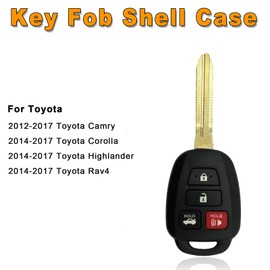 HYQ12BDM Key Fob Shell for 2012-2017 Toyota Camry, for 2014-2017 Highlander, Corolla, RAV4, Keyless Entry Remote Case Pad Cover, 4-Buttons