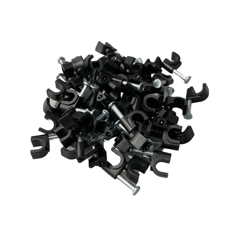 100 x 6mm Black Round Cable Clips with Nail Fixings