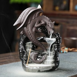 Milky Way Dragon Incense Burner Backflow Ceramic Incense Holder, Handmade Waterfall Incense Burner with 20 Incense Cones and 30 Incense Sticks, Home Decor Aromatherapy Ornament