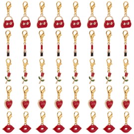 SUNNYCLUE 50 pcs in 1 box random color valentines day charm heart charm lobster stitch marker lobster knitting earrings alloy charm lobster love rose keychain macaron flower cute bag clasp bracelet