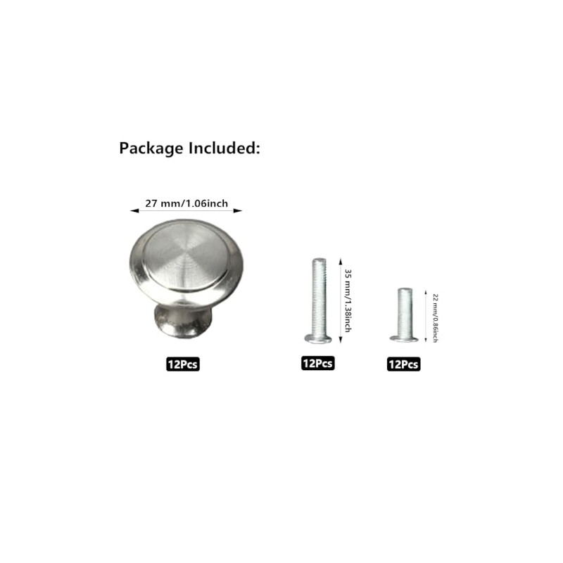 Gendewiner 12 Pack Cabinet Door Knobs Stainless Steel 27mm Diameter