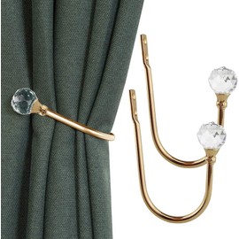 COCIVIVRE 2 Pack Curtain Holdbacks Wall Mounted Curtain Tiebacks Hooks Glass Crystal U Shape Curtain Tiebacks with Screws Curtain Ties for Home Office-Gold