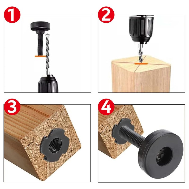 GIONAR 4 Pcs Adjustable Furniture Feet, T- Nut Kit 3/8”-16