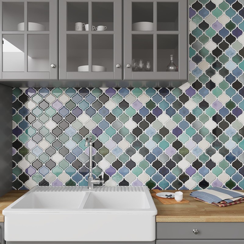 VEELIKE Teal Green Arabesque Backsplash Tile Peel and Stick Backsplash