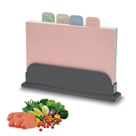 DAWRIS Chopping Board Set with Stand 4 Colours Chopping Boards Plastic with Food Labels for Sorting Kitchen Board Hygienic Chopping Cutting Board Plastic Kitchen Chopping Board Wheat Straw