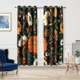 Jekeno Boho Floral Blackout Curtains Mid Century Morden Abstract Bohemian Flowers Print Drapes Decor Home Apartment Bedroom Living Room Darkening Grommet Window Treatments 2 Panels Set,42x84 Inch