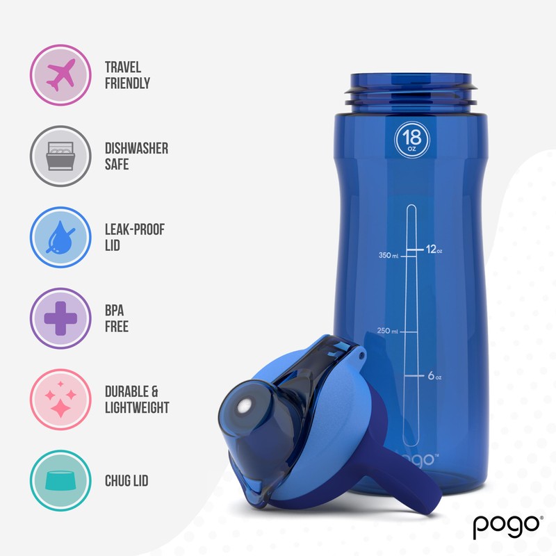 Pogo BPA-Free Tritan Plastic Water Bottle with Chug Lid, 18
