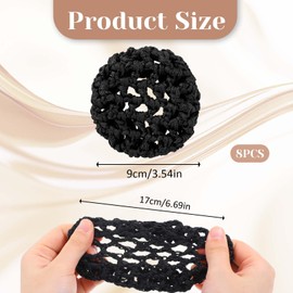 JIYIN 8 Pcs Hair Nets Invisible Knit Hairnets, Elastic Women Hair Nets Handmade Crochet Bun Cover Mesh Hair Bun Holders Snood Hair Bun Cover Hair Accessories for Skating Ballet and Dance(Black)