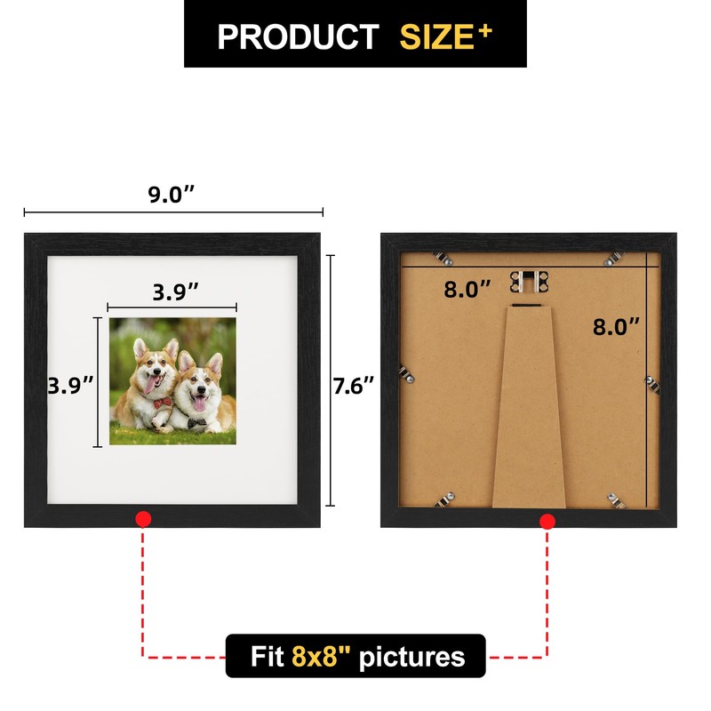 TOFOREVO 8x8 Square Picture Frames Set of 6 Black Wood