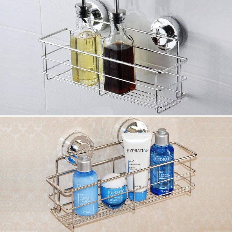Strong Suction Cups Deep Shower Caddy Bath Shelf,Wall Mounted Rust-Free