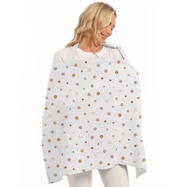 Wimst Muslin Nursing Cover Breastfeeding for Women, Soft and Breathable Breastfeeding Cover with Rigid Hoop for Nursing Apron (Flower-B)