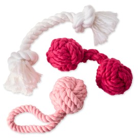 Pet Passion 3-Pack Organic Cotton Dog Rope Pull Toys for All Pet Breeds, Pink Ombre, One Size