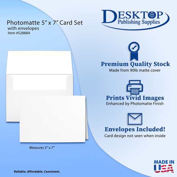 5" X 7" - Blank Inkjet Photo Matte Card Sets (100 Cards & Envelopes)