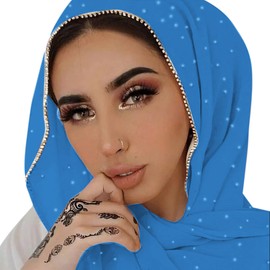 ANKOMINA Women Soft Chiffon Rhinestone Long Scarf Shawl Fashion Muslim Hijab Head Wrap Scarves (Sky Blue)
