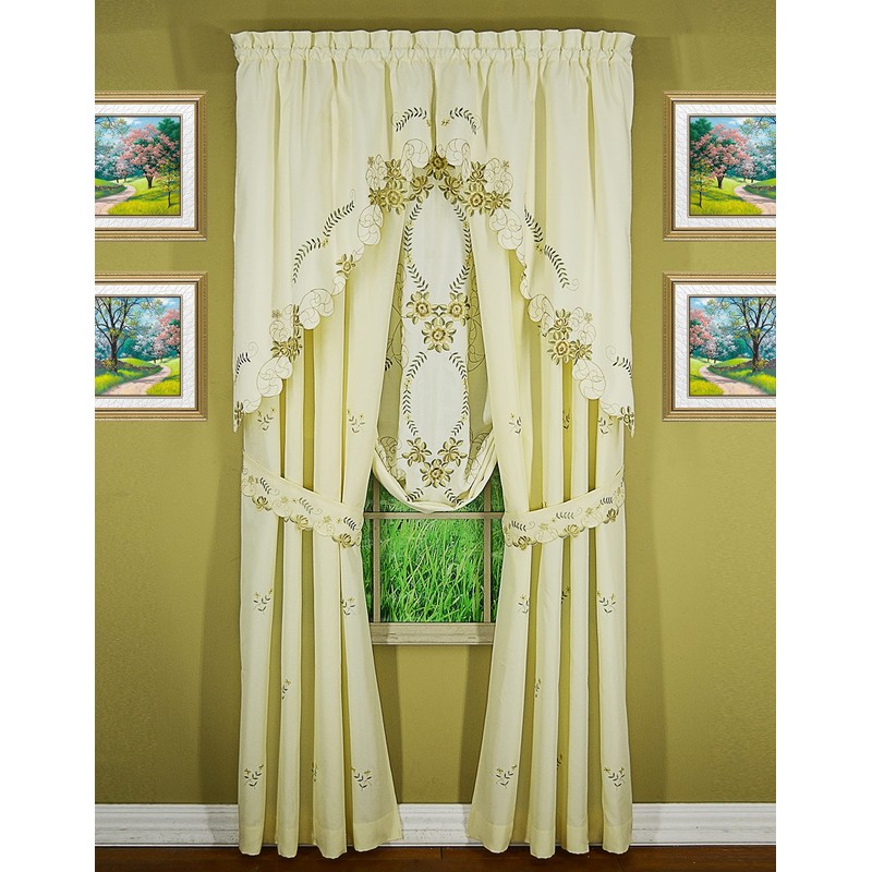 Today's Curtain Verona Reverse Embroidery Panel Pair and Tiebacks, 63",