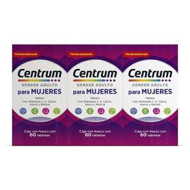 Centrum Gender Adulto Mujer Multivitaminico, Con Magnesio, Vitamina C y Vitamina E, Kit 3 Packs con 60 Tabletas Cada Uno