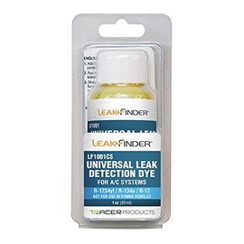 LEAKFINDER LF1001CS Automotive Universal Air Conditioner Refrigerant Leak Detection Dye, Services R134a, R-1234yf Systems, 1oz AC Fluorescent Dye Bottle, Made in USA
