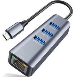 ABLEWE USB C LAN Adapter 4 in 1 USB C Hub 3*USB 3.0 Extension Port + RJ45 Port Gigabit Ethernet [Up to 1000/100/10Mbps] USB Hub Extension Type C Wired LAN Adapter for MacBook Pro/Air 2021/2020/2019,