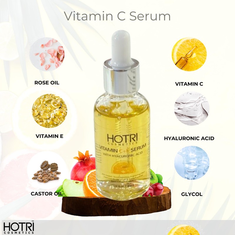 HOTRI COSMETICS Vitamin C+E Serum with Hyaluronic Acid, Anti-Aging Face