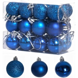 BSTMOME 24 PCS 3CM Christmas Balls, Party Ornaments, Shatterproof Ball Hanging for Xmas Tree Party Decoration Frosted Ball, Matte, Shiny (Blue)