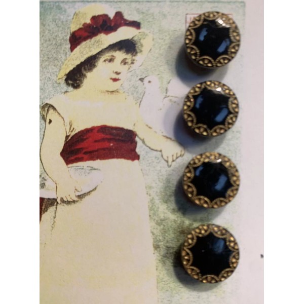 Set of 4 - Vintage 1/2” Black Gold Painted Gilded