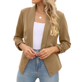 Blaser sacos de Mujer Blazer 3/4 Sleeve Camel Colored Blazer for Women (Khaki, M)