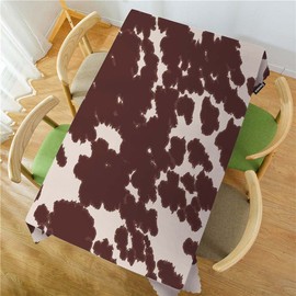 Swono Cow Or Horse Table Covers 52x70 Inch Animal Skin Cow Horse Print Pattern Wipeable Tablecloth Kitchen Dinning Tabletop Decoration, Brown Spots Cow Table Cloth for Outdoor and Indoor Use